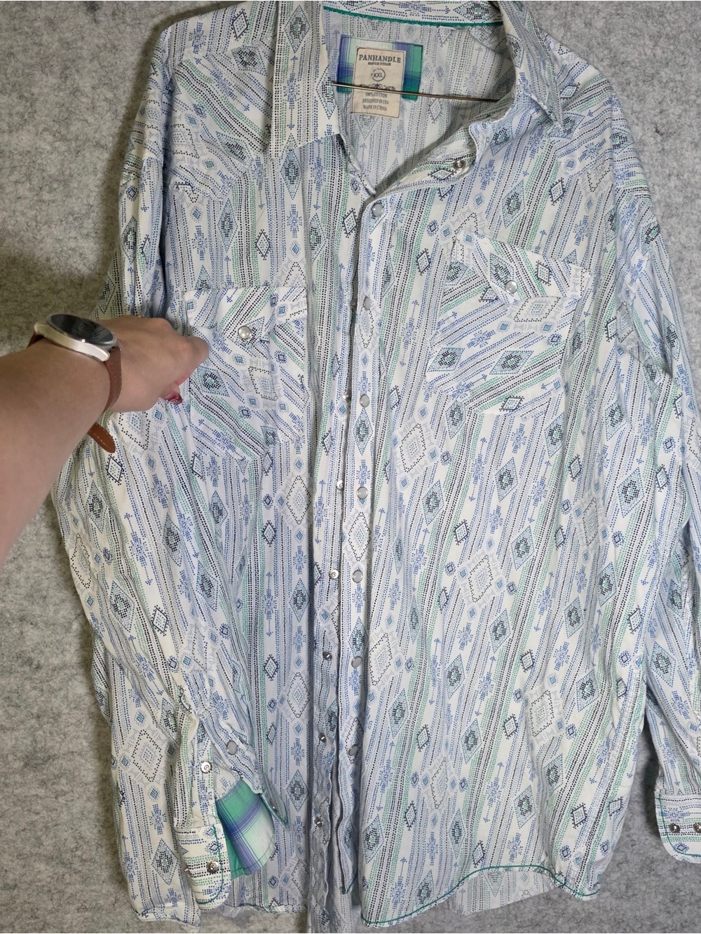 Panhandle Slim Light Blue & White Patterned Western Shirt Size XXL